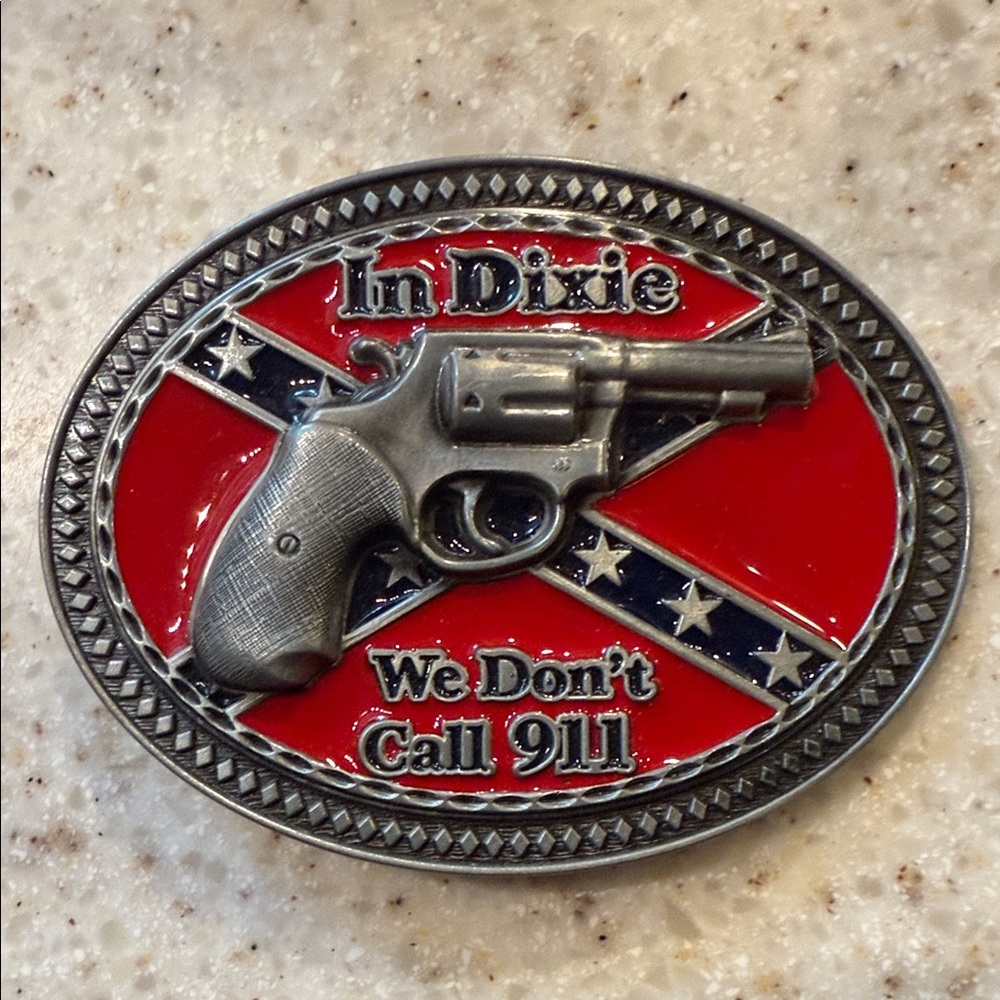 Red and Silver Gun Belt Buckle
